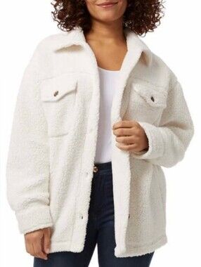32 Heat Degrees Women's Oversized Cream Sherpa Shacket Jacket Button Front XS/S
